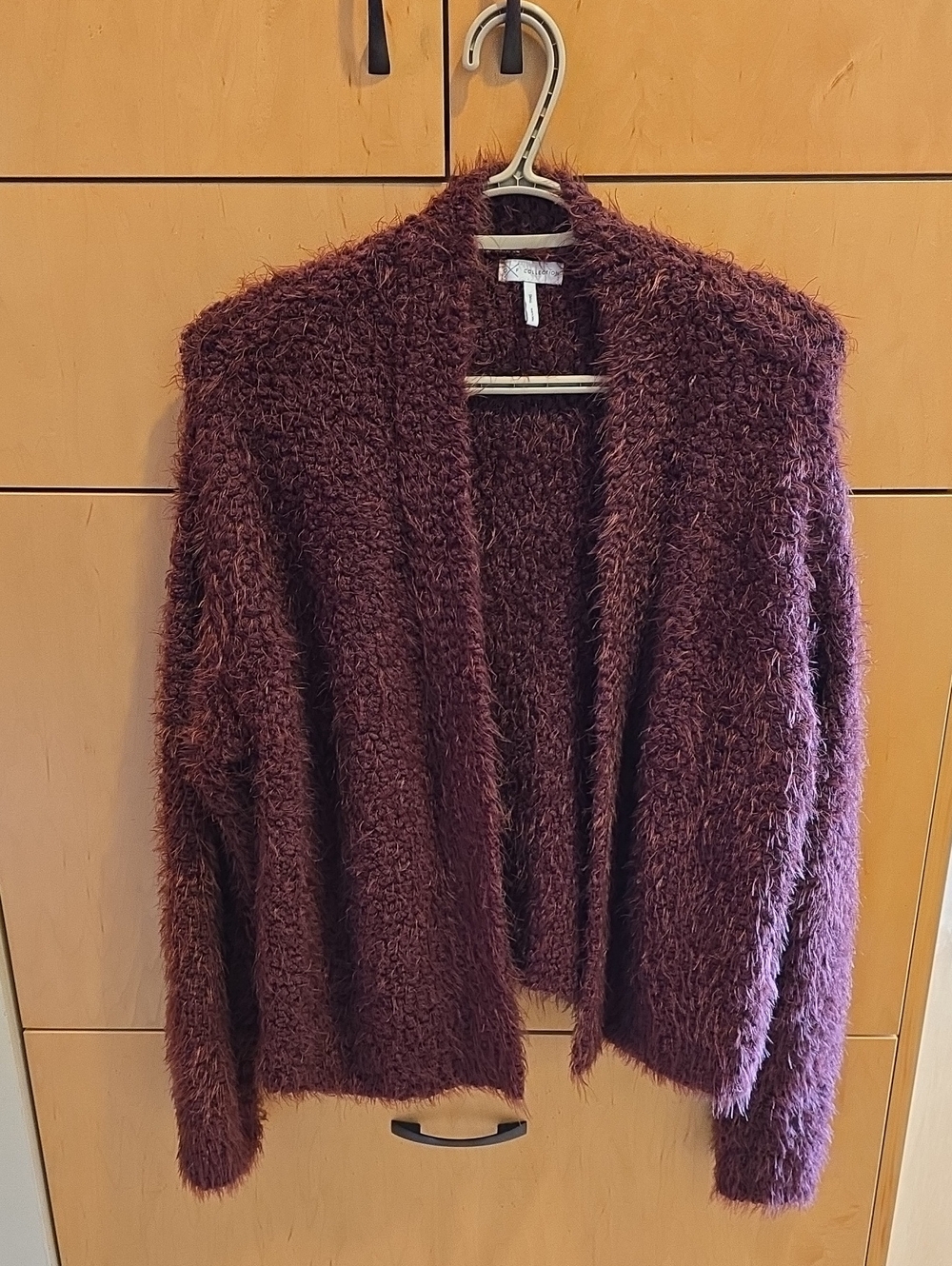 Fuzzy Open-Front Women's Cardigan Sweater - Deep Burgundy